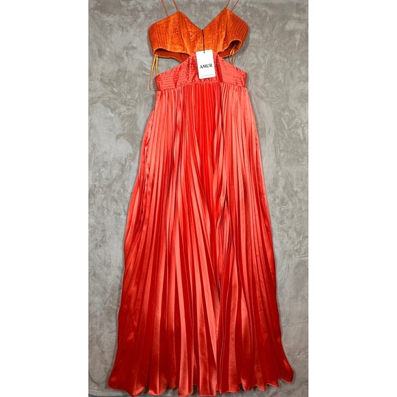 AMUR Womens Orange Cutout Pleated Maxi Dress Sleeveless Formal Gown Size 0 $698 - Picture 1 of 9